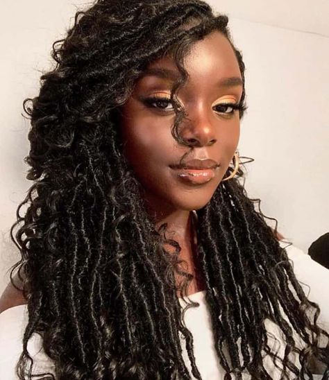 Shop now for more Deep Wave Wigs at https://www.kokoshairandbeauty.com/shop Follow us on IG: @kokoshairandbeauty Beauty Identity, Faux Locs Goddess, Curly Faux Locs, Faux Loc, Faux Locs Hairstyles, Divine Beauty, Pelo Afro, Girls Hairstyles Braids, American Woman