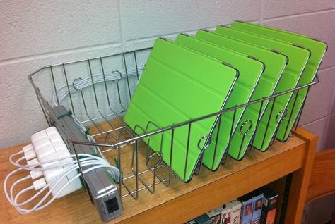 love this idea! ACHS IT saves money with DIY iPad charging rack on ColumbiaMagazine.com Chromebook Storage, Technology Organization, Ipad Charging Station, Choir Room, Ipad Storage, Ipad Ideas, Classroom Hacks, Class Organization, Classroom Storage