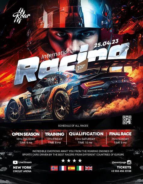 Video Games Poster Design, Gaming Posters Design, Game Social Media Design, Car Event Poster, Game Poster Design Graphics, Game Event Poster, Race Car Design Graphics, Race Poster Design, Racing Poster Design