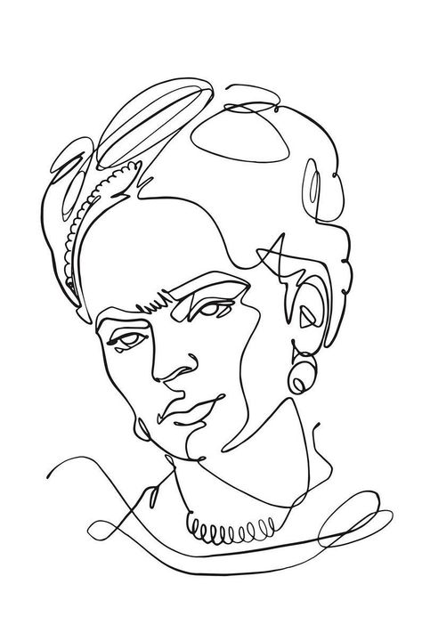 Drawing Frida Kahlo, Frida Kahlo Drawing, Frida Kahlo Self Portrait, Frida Kahlo Tattoos, Art Abstrait Ligne, Frida Art, Arte Indie, Line Art Design, Art Minimaliste