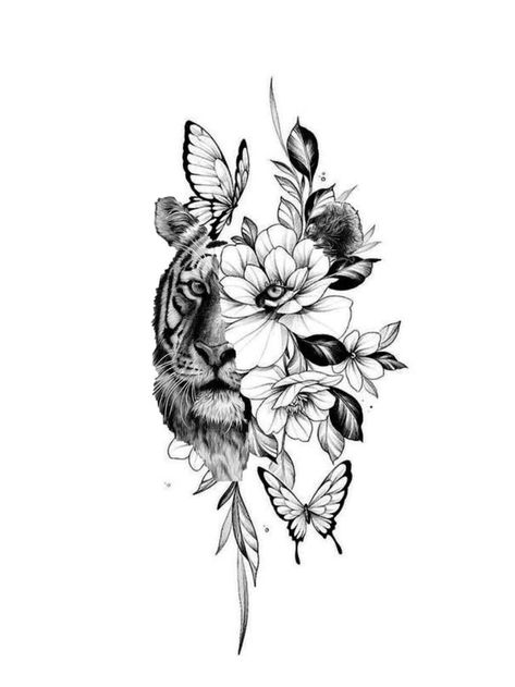 tattoo ideas tattoo inspiration tattoo cover up tattoo style tattooed tattoo design tattoo design tattoo print tattooing tattoo life Tiger With Flowers, Tattoo Avant Bras, Tattoo Eyebrows, Vampire Tattoo, Ocean Tattoo, Hip Thigh Tattoos, Tato Henna, Tiger Tattoo Design, Tattoo Minimalist