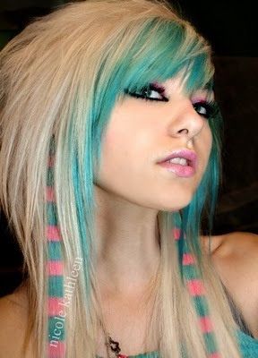 Pink and teal coontails in front. So interesting!!! Scene Queen, Emo Scene Hair, Scene Queens, Fantasy Hair, Emo Hair, Professional Hairstylist, Scene Girls, Scene Kids, Alternative Hair