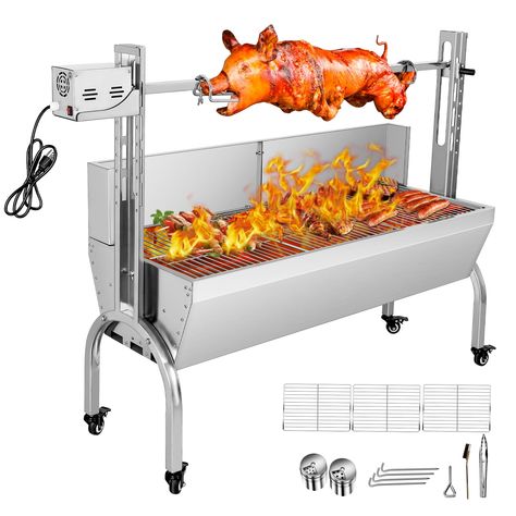 PRICES MAY VARY. 🐖【Large Capacity】The max capacity of our charcoal grill is up to 88lbs/40kg with automatic BBQ grill fork and grill net. The grill net dimension is 46.5''x17.7''/118x45 cm, which can meet your needs to roast all kinds of meat at the same time. 🐖【Various Food】 This bbq rotisserie grill is prefect for large family gatherings, outdoor picnic, and camping. Come on making delicious lamb, mutton, chicken, shrimp, pork, beef or any food you like. Enjoy the delicious barbecued meat wi Pig Spit Roaster, Pig Rotisserie, Rotisserie Lamb, Spit Roaster, Electric Barbecue Grill, Bbq Spit, Spit Rotisserie, Bbq Rotisserie, Hog Roast