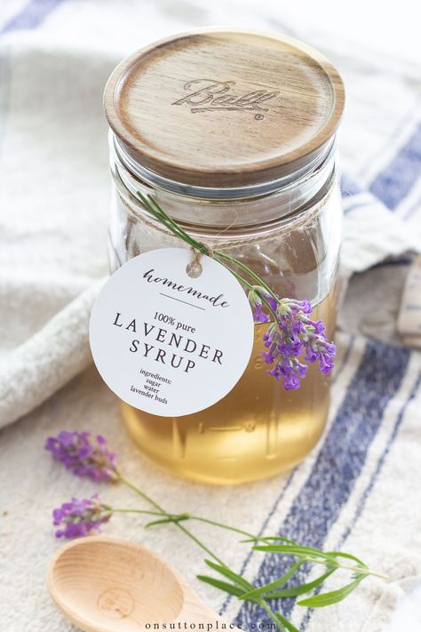 Treat yourself to the aromatic delights of homemade lavender simple syrup. It's perfect for adding a touch of fresh lavender taste to beverages, desserts, and more. Healthy Lavender Syrup, Diy Lavender Syrup, Homemade Lavender Syrup, Fresh Lavender Uses, Dried Lavender Uses, Lavender Popcorn, Honey Lavender Syrup, Lavender Syrup Recipe, Lavender Treats