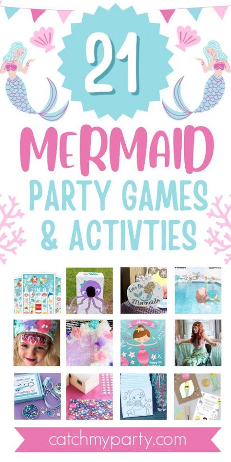 Ideas For Mermaid Birthday Party, Ariel Birthday Party Activities, Games For Mermaid Birthday Party, Mermaid Theme Birthday Games, Mermaid Birthday Party Water Games, Mermaid Craft Birthday Party, Budget Mermaid Party, Mermaid 1st Birthday Party Games, Mermaid Party Craft Ideas