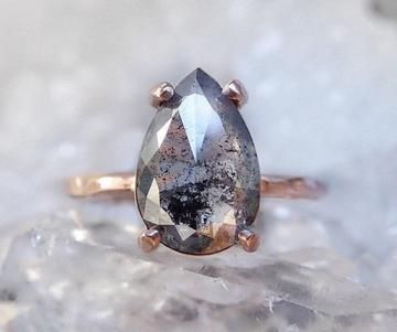 Salt And Pepper Diamond Ring, Pepper Diamond Ring, Pink Morganite Engagement Ring, Pear Diamond Engagement Ring, Pear Diamond Rings, Charles And Colvard Moissanite, Gold Color Ring, Woodland Hills, Natural Diamond Ring