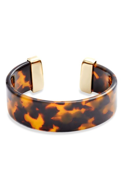 Bring a '90s-inspired feel to ensembles with this tortoiseshell-pattern cuff bracelet. 1 1/8" width Acetate/recycled metal Imported Tortishell Earrings, Tortoise Shell Accessories, Shell Accessories, Brown Colour, 90s Inspired, Recycled Metal, Animal Prints, Tortoise Shell, Brown Color