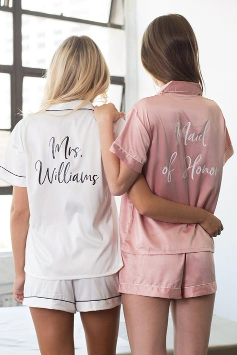 26 Bridesmaid Pajama Sets for the Cutest Getting-Ready Pics - From flannel to floral, these bridesmaid pajama sets will keep your crew comfy and coordinated for all of your getting-ready fun. satin pajamas Bridal Party Pajama Sets, Bridesmaid Pajama, Flower Girl Robes, Bridesmaid Pajamas, Monogrammed Pajamas, Bridesmaid Pajama Set, Bridal Pajamas, Wedding Robes, Silky Pajamas