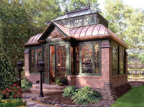 Conservatory Addition To House, Solarium Addition, Brick Conservatory, Vintage Green House, Solarium Room, Porch Greenhouse, Glass Conservatory, Greenhouse Ideas, Guest Cottage