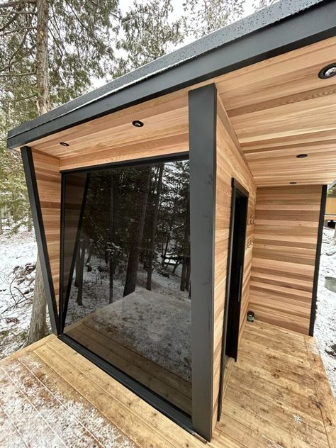 RG Saunas | Custom Mobile Sauna Sales & Rentals Sauna Wood Storage, Outdoor Sauna Usa, Sauna Lighting Ideas, Small Sauna Ideas, Outdoor Sauna Kits, Small Lodge, Modern Saunas, Sauna Ideas, Big Pond