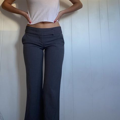 2000s low rise My Michelle business slacks --... - Depop Low Rise Slacks, 2000s Low Rise, Thrift Clothes, Slim Fit Dress Pants, Thrifted Outfits, Aesthetic Fits, Grey Trousers, Skirt Leather, Low Waisted