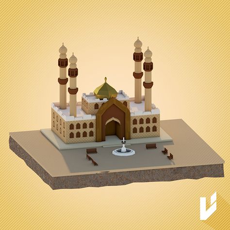 Low Poly Mosque by Imad Toubal, via Behance Mosque In Minecraft, Minecraft Mosque, Minecraft Temple, Desert Village, Minecraft Buildings, Minecraft Projects, Ancient Temples, Cinema 4d, Low Poly