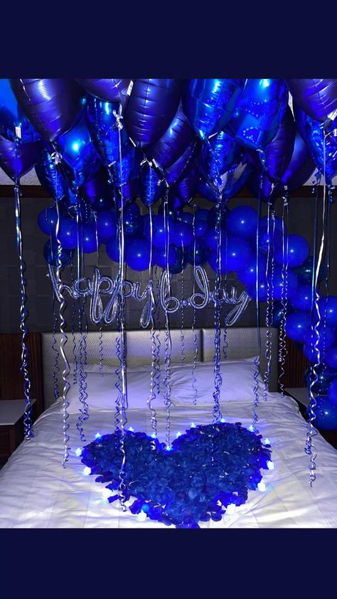 Blue birthday | Birthday decorations, Birthday room decorations, Boyfriends birthday ideas Birthday Room Surprise, Hotel Room Decoration, Boyfriends Birthday Ideas, Romantic Room Decoration, Surprise Birthday Decorations, Birthday Room, Romantic Birthday Gifts, Birthday Decorations For Men, Birthday Room Decorations