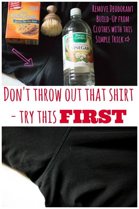 Don't throw that shirt away just because it has a build up of deodorant. Try this simple method to remove deodorant stains easily. Remove Deodorant Stains, Daily Cleaning Routine, Underarm Stains, Clean Baking Pans, Cleaning Painted Walls, Pit Stains, Routine Tips, Glass Cooktop, Deep Cleaning Tips