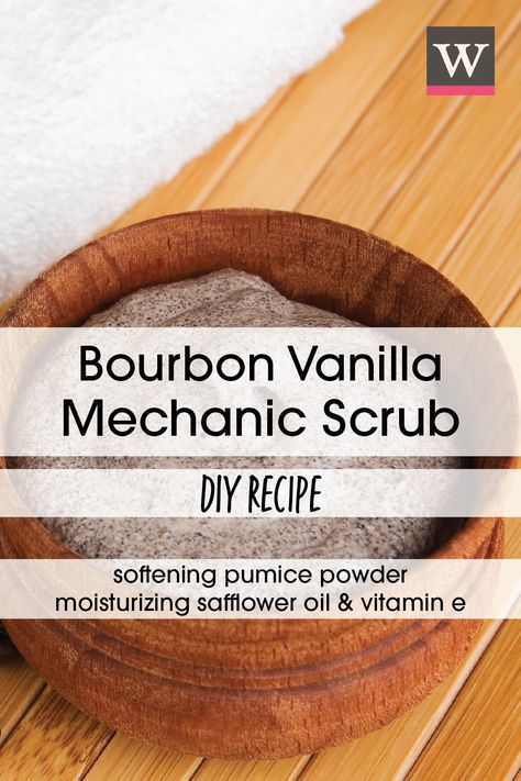 Use our Bourbon Vanilla Mechanic’s Scrub to scrub away grime and smell like smooth, aged Bourbon. The pumice powder adds just enough scrub to help clean greasy hands while the apricot kernel and safflower oils help soften and moisturize. Diy Mechanic Hand Soap, Mechanic Hand Scrub Diy, Diy Body Scrub For Men, Hand Mask For Dry Hands, Mechanic Hand Scrub, Mechanic Hands, Lemon Hand Scrub, Hand Scrub Diy, Diy Scrubs