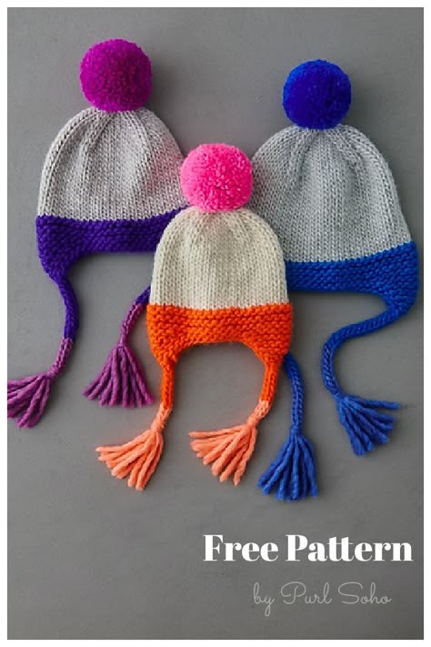 Merry Ear Flap Hat Free Knitting Pattern Kids Hats Patterns, Hat Free Knitting Pattern, Child Hat, Beanie Knitting Patterns Free, Earflap Beanie, Baby Hat Knitting Pattern, Idle Hands, Knitted Hats Kids, Flap Hat