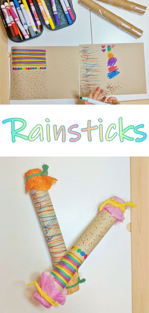 Diy Rain Sound Maker, Rain Stick Crafts Preschool, How To Make A Rainstick, Rainsticks For Kids, Rain Maker Craft, How To Make Rain Sticks, Rain Sticks Craft, Rain Makers For Kids, Rainsticks Preschool