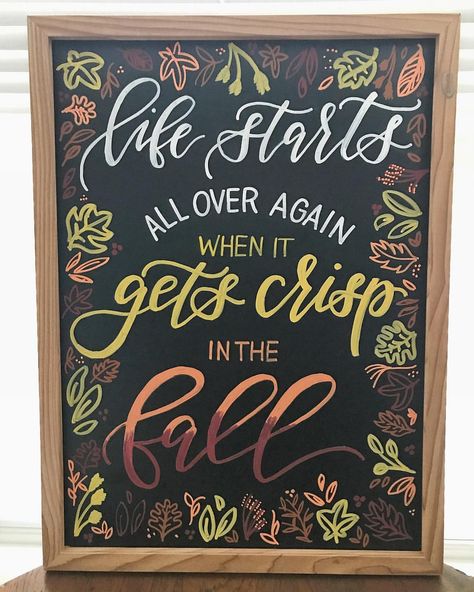 It finally feels like fall! Chalk Art Coffee, Chalkboard Border, Fall Chalkboard Art, Chalkboard Restaurant, Halloween Chalkboard Art, Cafe Chalkboard, Chalk Markers Art, Fall Chalkboard, Chalkboard Art Quotes