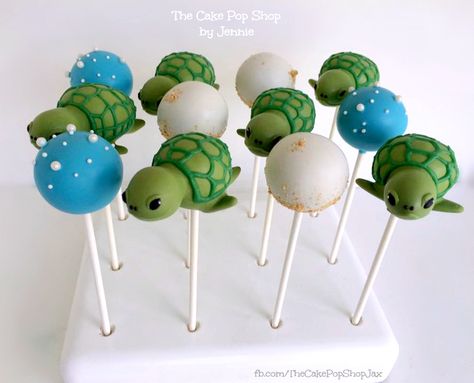 Sea Turtle kc bake stand 2 -- by The Cake Pop/Shop -- on RoseBaes.com -- 6-24-16 Turtle Cake Pops, Cake Pops Ideas, Sirenita Cake, Sea Turtle Cake, Turtle Baby Shower, Turtle Birthday Parties, Turtle Theme, Turtle Cake, Sea Baby Shower