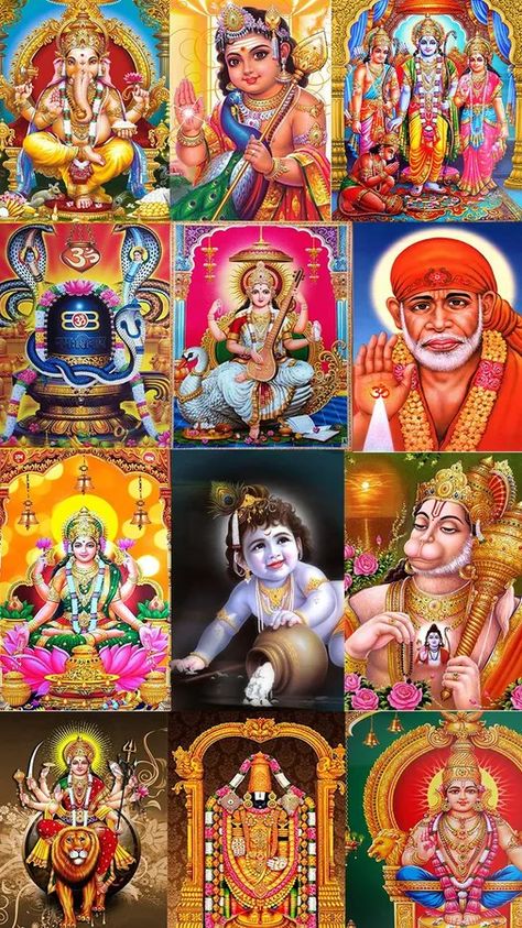 Download All Hindu Gods Postcard Collage Wallpaper | Wallpapers.com God Collage Wallpaper, Hindu Gods Wallpapers, All Gods In One Picture, All Hindu Gods, Postcard Collage, Wallpaper God, Lucky Wallpaper, Collage Wallpaper, Popular Apps