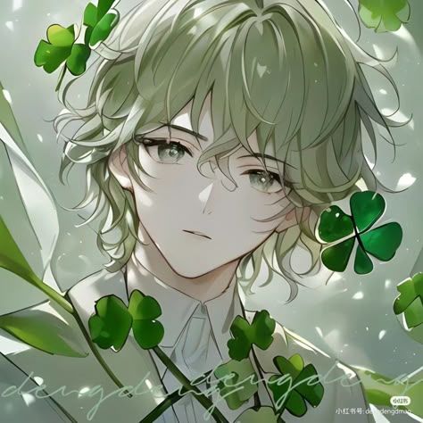 Anime Fairy Boy, Green Haired Anime Guy, Anime Boy Green Hair, Brown Hair Green Eyes Anime Boy, Green Hair Oc, Green Hair Men, Blonde Hair Anime Boy, Anime Green Hair, White Hair Men