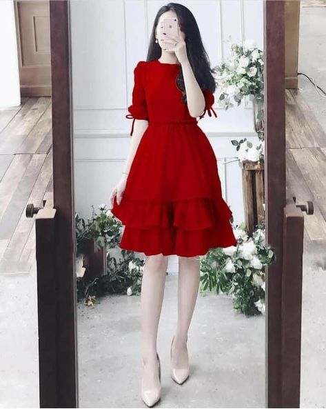 Red Dress Western, Party Frock Designs, Korean Fashion Women Dresses, Party Shorts, Dress Designs For Girls, Cute Red Dresses, Simple Frock Design, Simple Frocks, Frock For Women