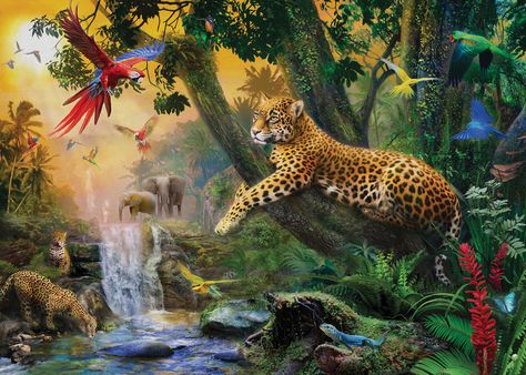 Jungle Wall Mural, Jungle Mural, Jungle Scene, Ravensburger Puzzle, Jungle Wallpaper, In The Jungle, Arte Animal, Leopards, Animal Wallpaper