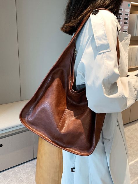 Brown Leather Hobo Handbags, Brown Leather Handbag Outfit, Big Leather Bag Outfit, Leather Hobo Bag Outfit, Big Hobo Bag, Slouch Bag Outfit, Red Slouchy Bag, Brown Slouchy Bag, Red Hobo Bag