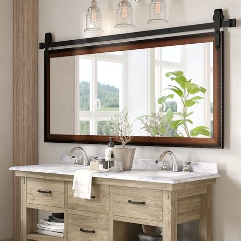 A gorgeous mirror you can hang in your bathroom — or just about anywhere else, for that matter. It's a showstopper and sure to elevate any room you place it in. Vinyl Wall Panels, Vanity Set With Mirror, Double Vanity Bathroom, Double Bathroom Vanity, Broken Glass, Wood Panel Walls, Rustic Bathroom, Bathroom Vanity Set, Bathroom Vanity Mirror