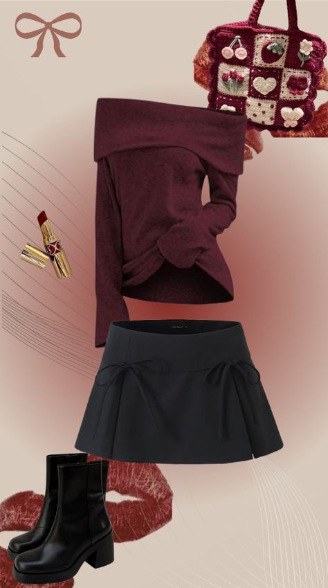 link for the top --> https://www.stylevai.com/blouses-shirts/1070-19719-foldover-off-the-shoulder-knitwear-red-wine-4q64943922.html Red Wine Outfit, Autumn School, Wine Outfit, Wine Shirt, Autumn School Outfit, Wine Shirts, School Outfit, Shirt Outfit, Red Wine