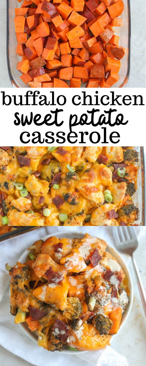 Chicken Sweet Potato Casserole, Buffalo Chicken Sweet Potato, Erin Lives Whole, Diner Recept, Chicken Sweet Potato, Healthy Casseroles, Health Dinner, Health Dinner Recipes, Sweet Potato Casserole