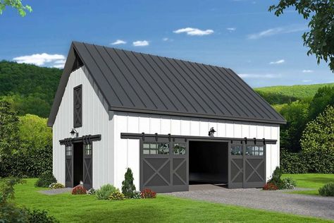 Barn Garage Plans, Barn Style Garage, Garage Extension, Garage Plans With Loft, 2 Car Garage Plans, Pole Barn Garage, Plan Garage, Barn Plan, Barn Garage