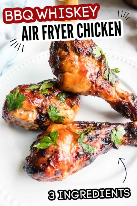 Serve up these air fryer chicken legs that are smothered in BBQ sauce and whiskey. A 3 ingredient dinner that is ready in 30 minutes. Sticky coating with juicy chicken as you bite into it. Give this air fryer chicken a try today. #chicken #airfryer #airfried #bbq #whiskey #whiskeyrecipe #chickenrecipe #30minutemeal #3ingredient #dinner #affordable Chicken Legs In Air Fryer, Air Fryer Chicken Leg Recipe, Chicken Leg Quarter Recipes, Garlic Lime Chicken, Lime Marinade For Chicken, Fried Chicken Legs, Air Fryer Fried Chicken, Lime Chicken Recipes, Leg Quarters