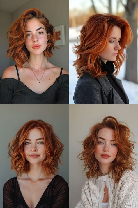 Wavy Bob Shoulder Length, Redhead Bob Haircut, Haircuts For Shoulder Length Wavy Hair, Short Wavy Ginger Hair, Shoulder Length Hair With Layers Wavy, Short Hair Redhead, Red Short Curly Hair, Shoulder Length Hair Wavy, Shoulder Length Red Hair