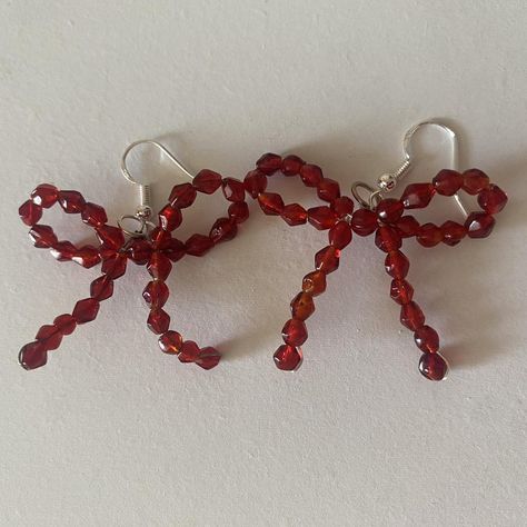 Handmade red crystal beaded bow earrings 🎀❤️ Each... - Depop Beaded Bow, Love And Care, Pretty Jewelry, Bow Earrings, Red Crystals, Pretty Jewellery, Made With Love, Crystal Beads, With Love