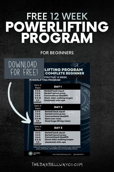 This is a simple, yet effective beginner 12 week powerlifting program for women who are looking to lift heavy. These powerlifting workouts are structured so that you gain maximal strength–it follows a linear progression model. Enjoy! Powerlifting Workouts Strength, Powerlifting Program 12 Weeks, Beginner Powerlifting Women, Powerlifting Women Workout, Heavy Lifting For Women Routine, Power Lifting Workouts, Beginner Powerlifting Program, Olympic Lifting Workouts, Powerlifting Program