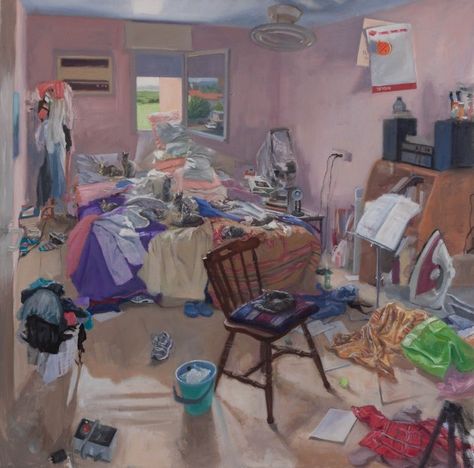 Messy Bedrooms | REBECCA HARP Harp Art, Messy Bedroom, Bedroom Illustration, Bedroom Drawing, Art Alevel, Paint Photography, Messy Room, Everyday Art, A Level Art