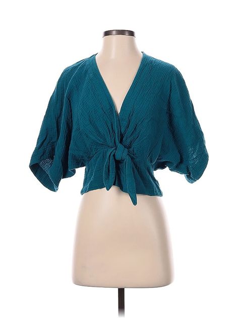 Floreat 3/4 Sleeve Blouse Size: X-Small Tops - used. 100% COTTON | Floreat 3/4 Sleeve Blouse: Teal Tops - Size X-Small Teal Shorts, Teal Blouse, Teal Top, Handbags For Women, Small Tops, Short Sleeve Blouse, One Shoulder Blouse, Bell Sleeve Top, Sleeve Blouse