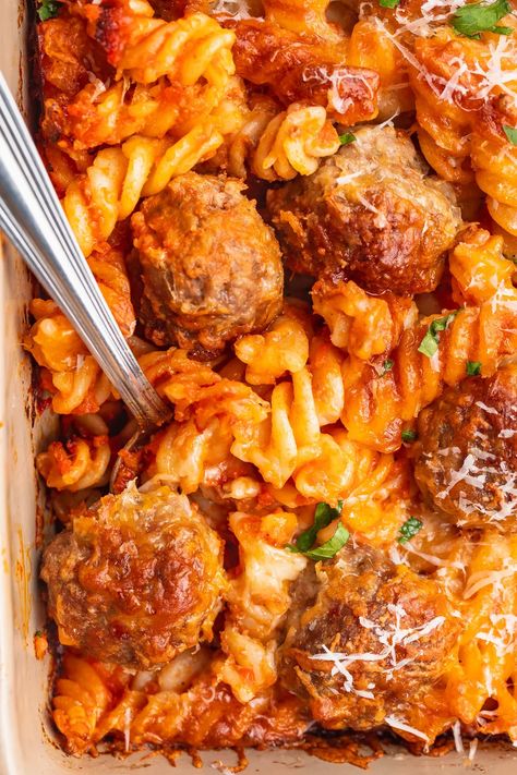 Meatball And Marinara Recipes, Rotini And Meatballs, Pasta With Meatballs Recipes, Italian Meatball Pasta Recipes, Macaroni And Meatballs, Meat Ball Pasta Recipe, Pasta With Meatballs Easy Recipes, Meatballs Pasta Recipes, Meatballs And Pasta Recipes