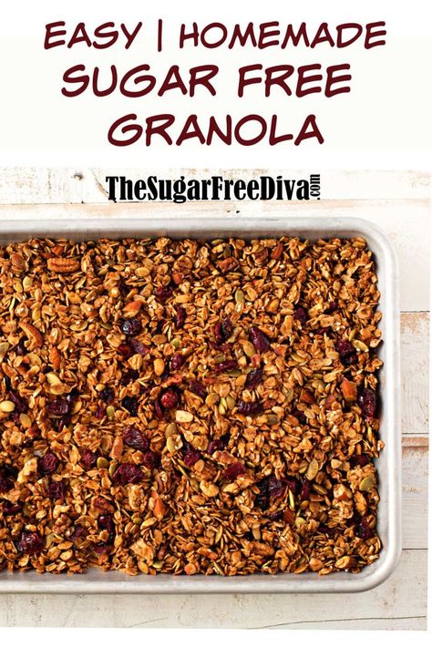 Homemade Granola Bars Healthy Easy Breakfast Recipes, Homemade Granola Cereal Recipes, No Sugar Added Granola Recipe, Sugarfree Granola Recipe, Healthy Granola Recipe Low Calorie, Healthy Sugar Free Breakfast, Homemade Low Carb Granola, Macro Friendly Granola Recipe, Homemade Granola Healthy Clean Eating