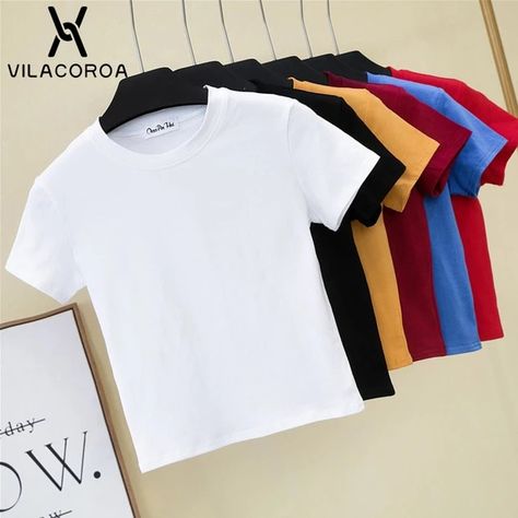 Crop Top T Shirt Female Solid Cotton O Neck Short Sleeve T shirts for Women High Waist Slim Short Sport Blanc Femme T Shirt|T-Shirts| - AliExpress Sporty Crop Top, Green Crop Top, T Shirt Female, Crop Top Tees, Shirt Female, Slim Shorts, Short Sleeve Cropped Top, Top T Shirt, Crop Tshirt