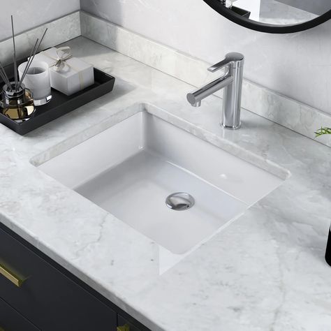 DeerValley Ursa 19 11/16" X 15 9/16" White Vitreous China Rectangular Undermount Bathroom Sink with Overflow & Reviews - Wayfair Canada Rectangle Undermount Bathroom Sink, Under Mount Sink Bathroom, Bathroom Undermount Sinks, Undermount Bathroom Sink Ideas, Bathroom Undermount Sink Ideas, Square Sink Bathroom, White Bathroom Countertops, Bathroom Sinks Undermount, White Sink Bathroom