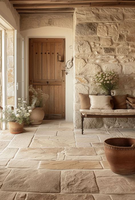 Rustic hallway color scheme featuring earthy tones and natural hues that bring warmth and depth to the space Hallway Design Ideas, Rustic Hallway, Deco Champetre, Hallway Design, Hus Inspiration, Stone House, Stone Work, Your Shoes, Rustic Interiors