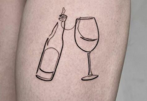 Glass Of Wine Tattoo, Self-love Tattoo Ideas, Wine Glass Tattoo, Wine Tattoo, Cute Simple Tattoos, One Line Tattoo, Tattoo Salon, Cat Tattoo Small, The Best Tattoos