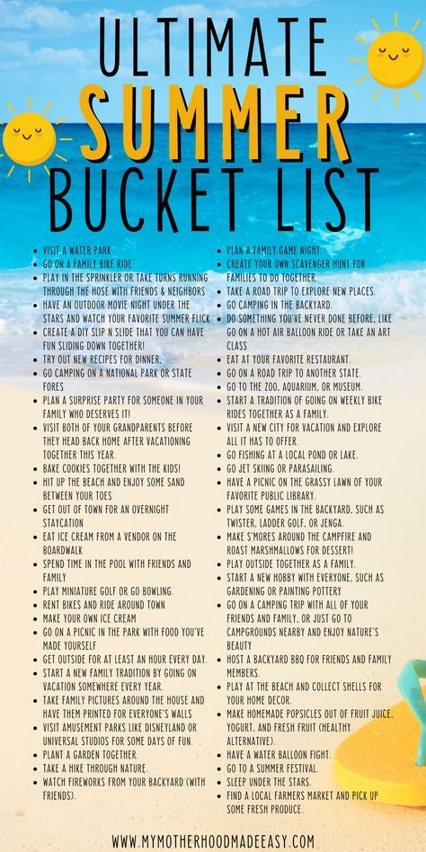 Summer Dream Life, Abc Summer Bucket List, Things To Do In Summer With Kids, Things To Do Summer 2024, Things To Do With Kids In Summer, Summer To Do, Things To Do In The Summer, Summer Bucket List Poster, Things To Do On Holiday