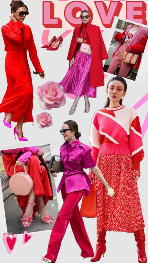 Red Pink Outfit Color Combos, Pink And Red Aesthetic Outfit, Pink And Red Outfits For Women, Pink And Red Outfit Aesthetic, Pink Red Outfit, Red Outfit Inspiration, Red And Pink Outfit, Pink And Red Outfit, Red Outfits For Women