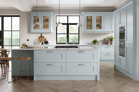 Duck Egg Blue Shaker Kitchen | Pikcells - CGarchitect - Architectural Visualization - Exposure, Inspiration & Jobs Egg Blue Kitchen, Duck Egg Blue Kitchen, Blue Shaker Kitchen, Blue Kitchen Island, Artisan Kitchen, Light Blue Kitchens, Kitchen Views, Blue Kitchen, Shaker Kitchen