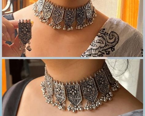 Kolkata Aesthetic, Oxidised Choker, Afghani Jewelry, Black Metal Jewelry, Oxidised Jewelry, Beautiful Personality, Traditional Boho, Indian Choker, Indian Choker Necklace