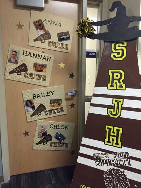 Door decoration at Cheer camp Uca Camp Door Decorations, Cheer Competition Hotel Door Signs, Cheer Camp Room Decorations, Cheer Camp Decorations, Cheer Camp Door Signs, Cheer Dorm Door Decorations, Cheer Door Decorations For Camp, Cheer Camp Door Decorations Ideas, Cheer Door Decorations