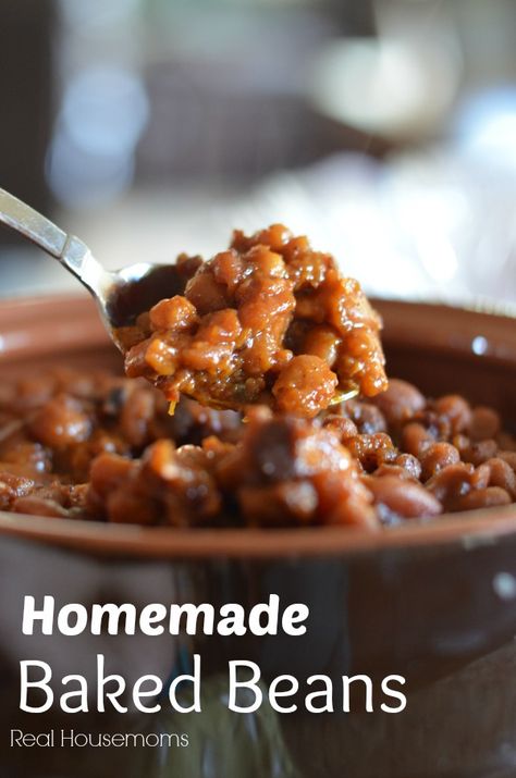 Homemade Baked Beans | Real Housemoms | #bakedbeans #bbq Baked Beans From Scratch, Homemade Baked Beans, Baked Bean Recipes, Dried Beans, Baked Beans, Bean Recipes, Polenta, Vegetable Side Dishes, A Bowl